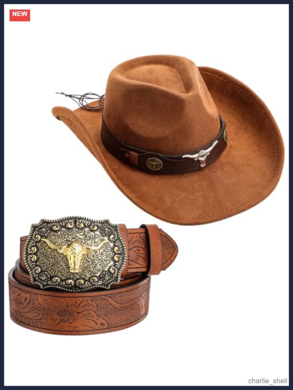 Chicingyou Suede Cowboy Hat & Leather Belt Set Western Accessories